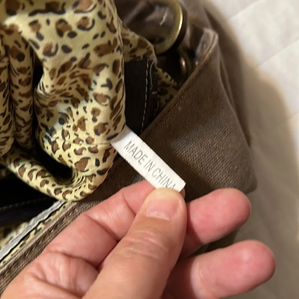 Braciano Metallic Canvas Tan Brown Leather Combo Hobo Shoulder Bag Purse